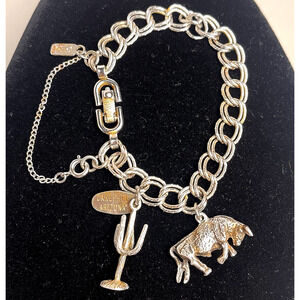 Monet Sterling Silver Southwestern Charm Bracelet Bull Cactus Custom Link Chain